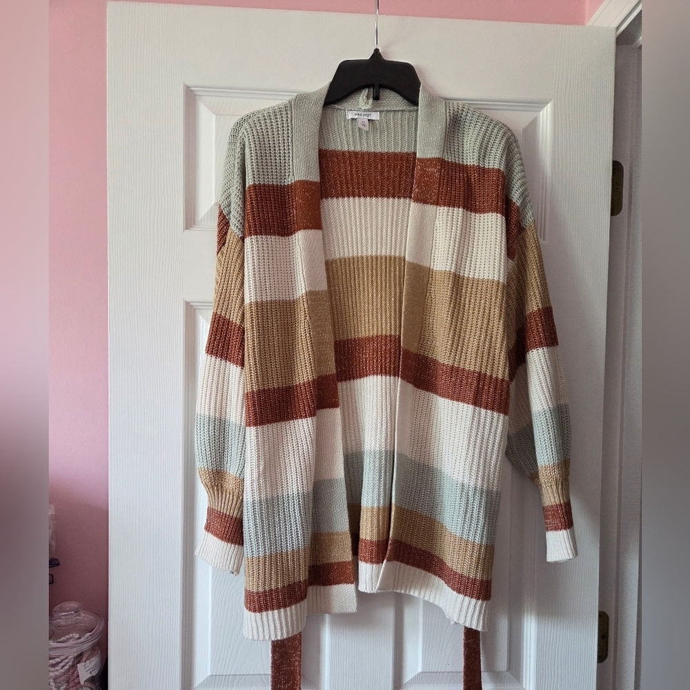 Nine West balloon sleeve tie waist cardigan size M